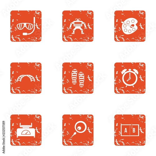 Encampment icons set. Grunge set of 9 encampment vector icons for web isolated on white background