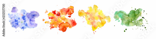 Abstract watercolor shapes on white background. Color splashing hand drawn vector painting photo