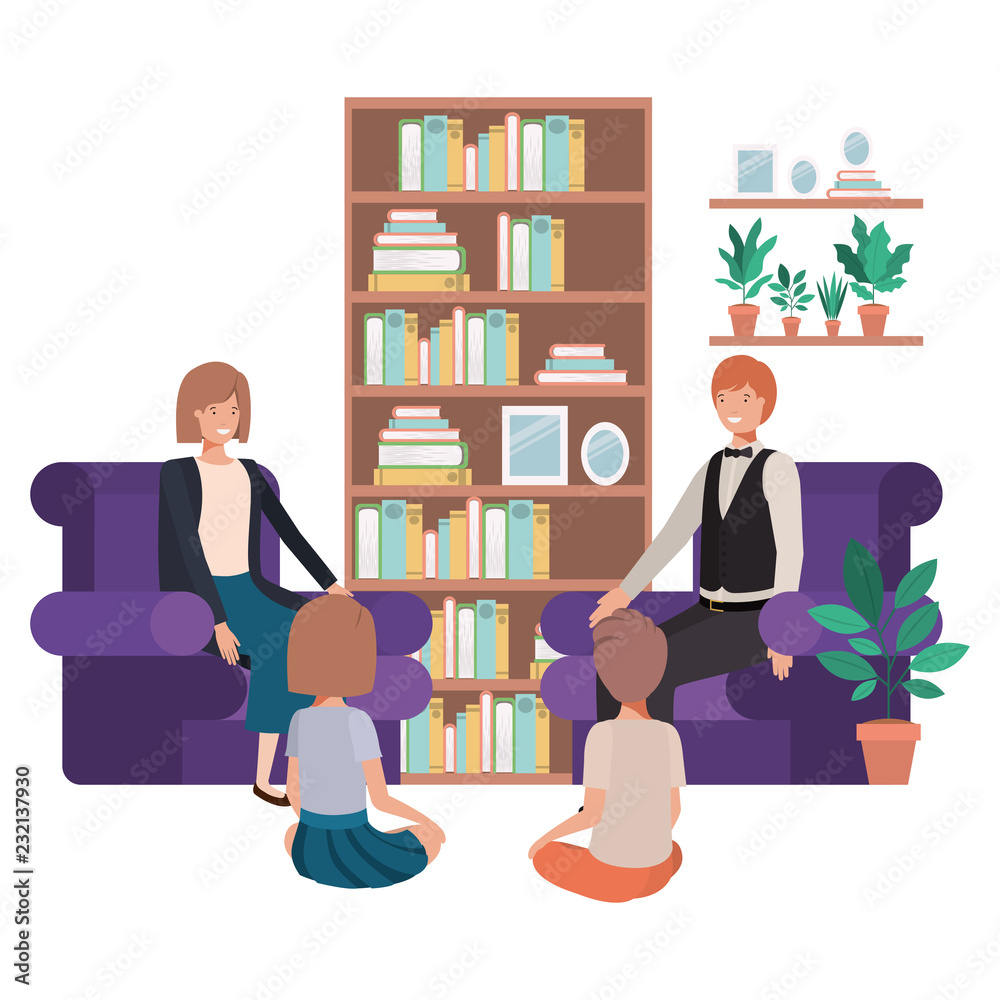 Obraz premium parents couple with children avatar character