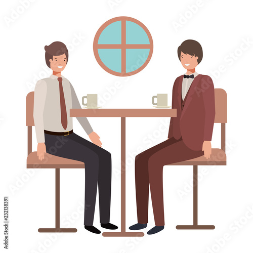 men drinking coffee in the dining room