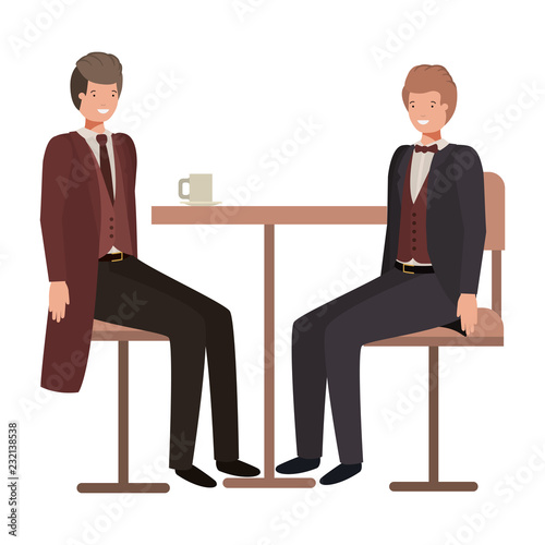 men drinking coffee in the dining room