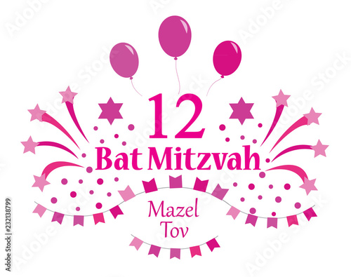 Bat Mitzvah invitation or congratulation card. Vector illustration