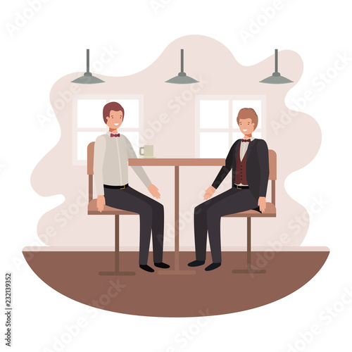 men drinking coffee in the dining room