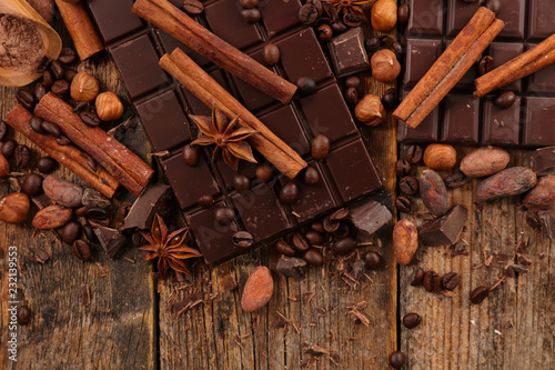 chocolate bar and spices