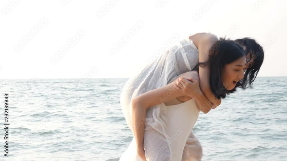 Couple woman with relax emotion at the beach together. People with relaxation, lifestyle, summer concept. Couple woman with relax emotion at the beach together. People with relaxation, lifestyle, summer concept.
