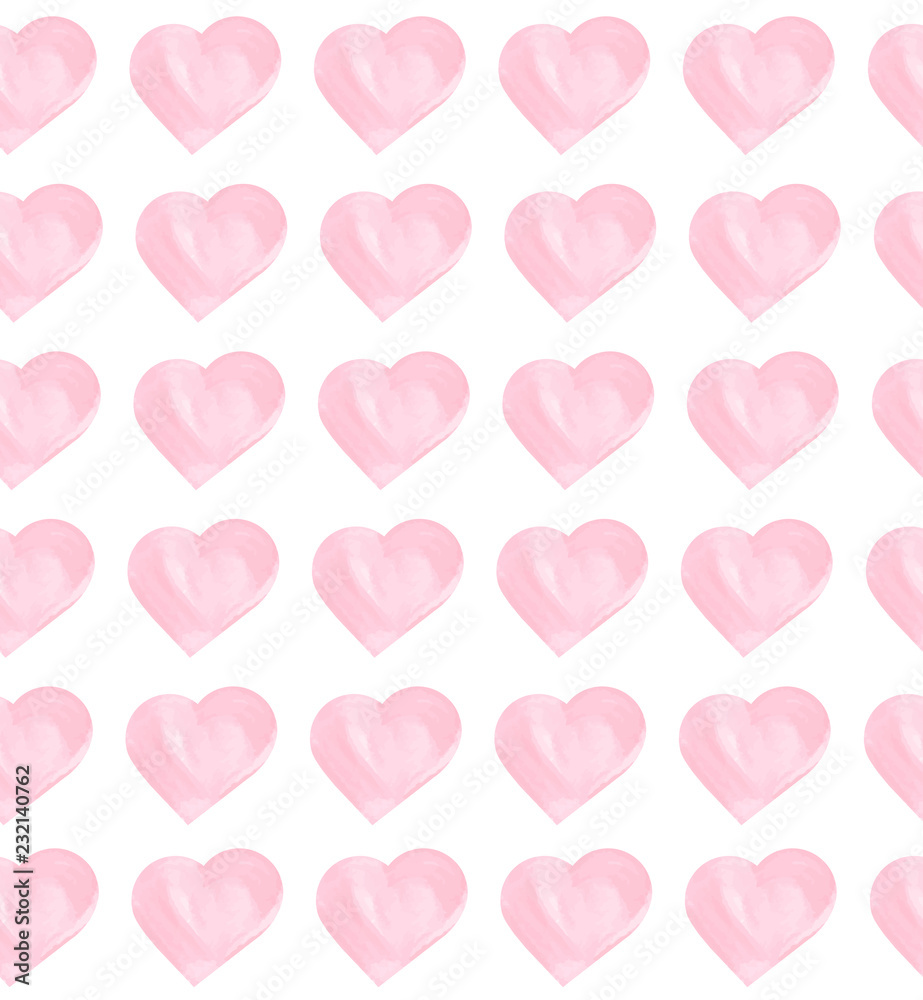 Hearts Seamless Pattern Watercolor Illustration. Beautiful and Cute Love Shape Valentine's Day Background Vector EPS10.