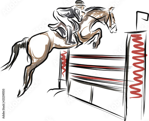 horse jumping obstacles during equestrian