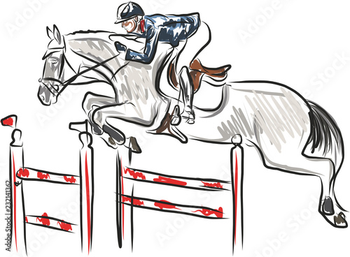 horse jumping obstacles during equestrian