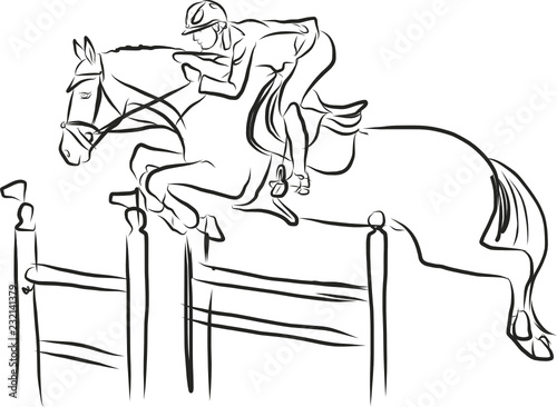 horse jumping obstacles during equestrian
