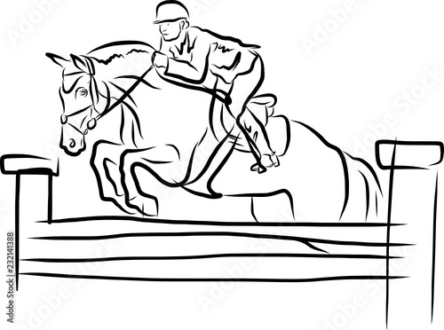 horse jumping obstacles during equestrian