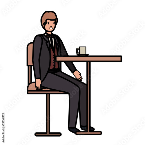 man drinking coffee in the dining room