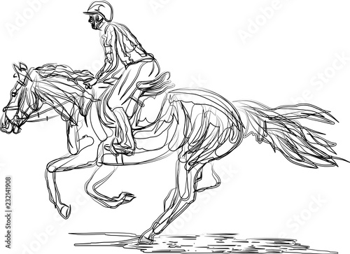 horse jumping obstacles during equestrian