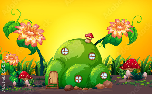 Green hill fairy house in nature