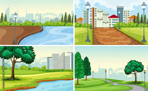 Set of park landscape