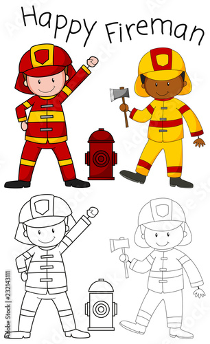 Doodle happy fireman character