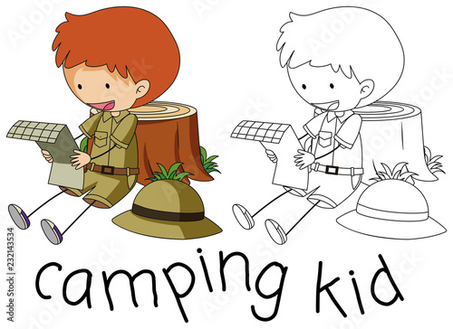 Doodle camping kid character