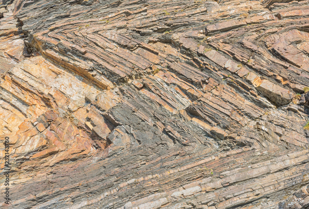 Chevron folds in the cliffs at Millook Haven, North Cornwall, England. Chevron folds in the cliffs at Millook Haven, North Cornwall, England.