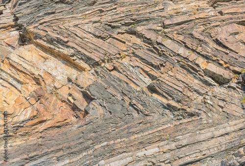 Chevron folds in the cliffs at Millook Haven, North Cornwall, England.