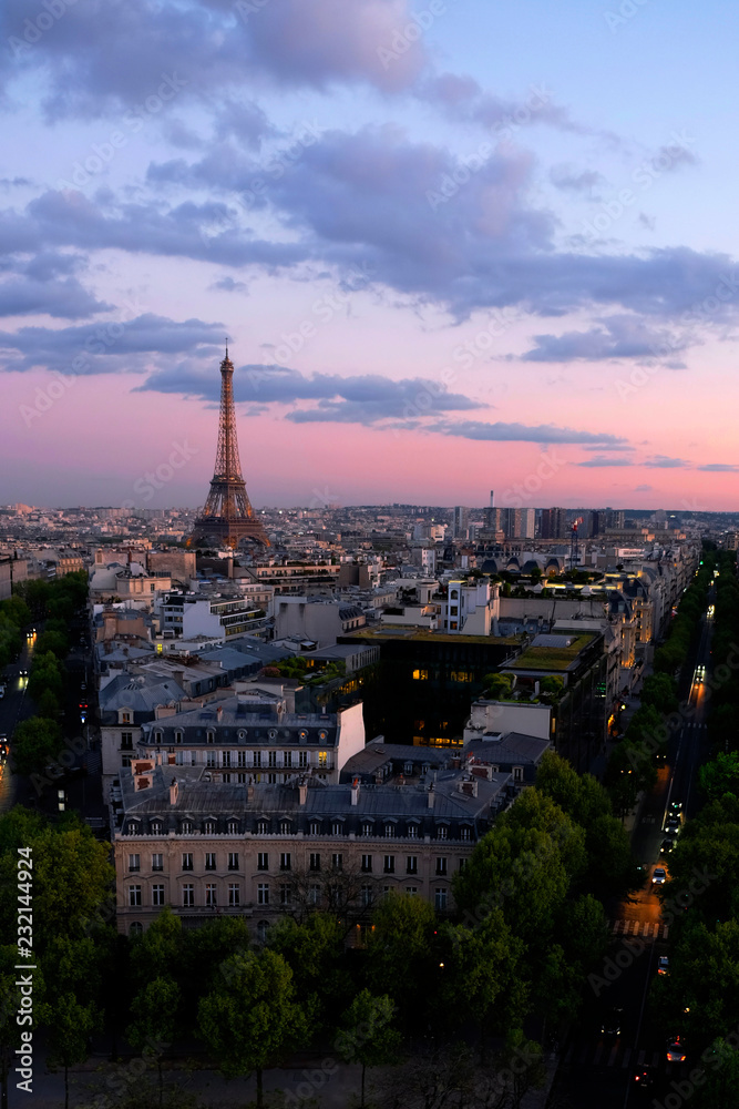 Eiffel Tower from Arc de Triumph by Sunset