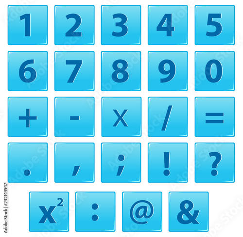 Set of number and math symbol