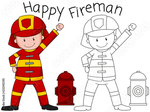 Doodle happy fireman character