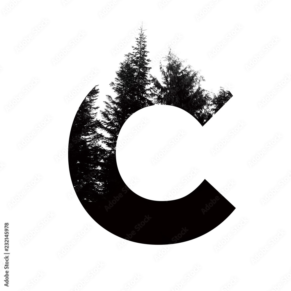 Letter C hipster wilderness font lettering. Outdoor adventure. - obrazy, fototapety, plakaty 