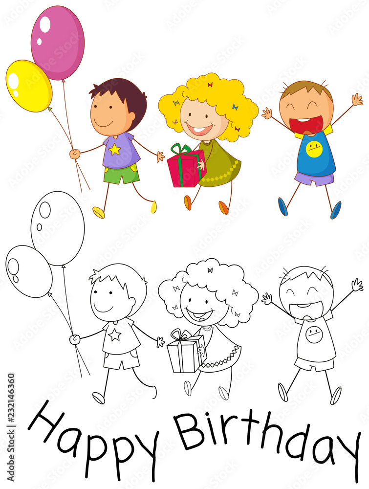 Doodle children celebrate birthday Doodle children celebrate birthday