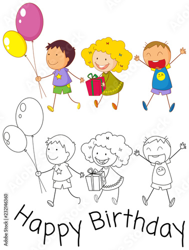 Doodle children celebrate birthday