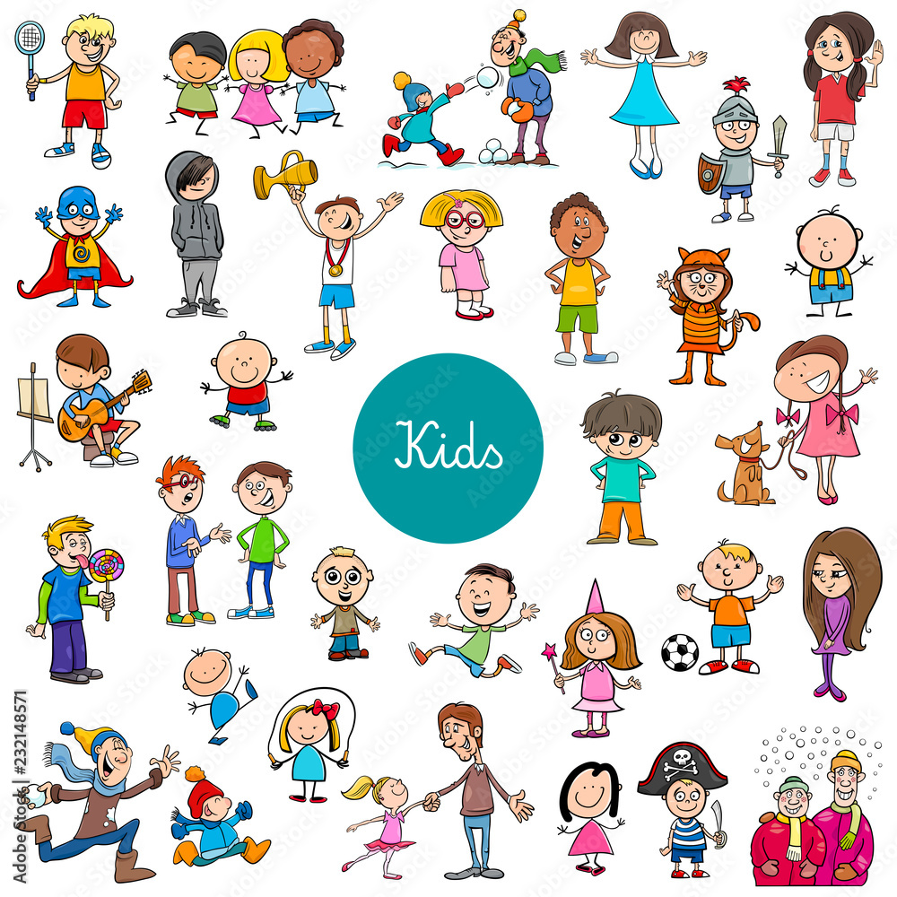 cartoon children characters large set cartoon children characters large set