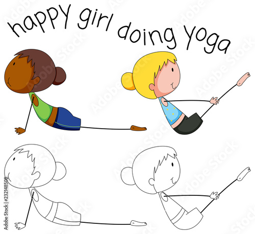 Set of doodle yoga girl