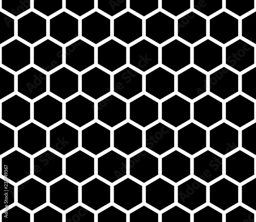 Hexagon seamless pattern. Repeatable white line honeycomb pattern on black background vector.