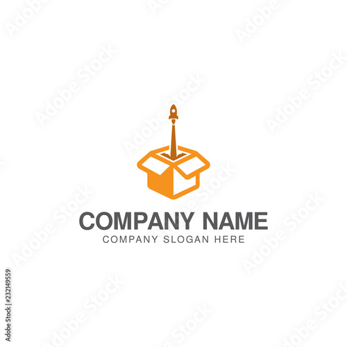 Rocket launch box logo design vector template