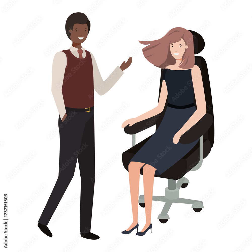 Obraz premium woman sitting in office chair and man standing