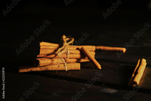 Cinnamon sticks on dark background