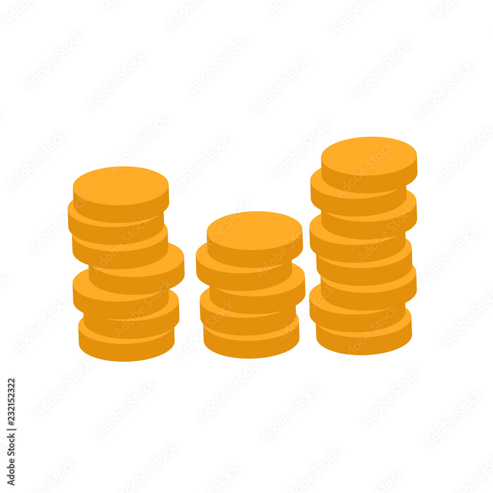 Stack of gold coins or casino chips flat icon for games and apps Stack of gold coins or casino chips flat icon for games and apps