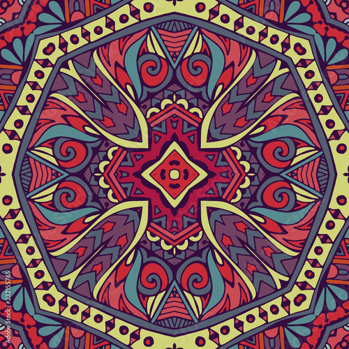 Tribal indian ethnic seamless design. Festive colorful mandala pattern