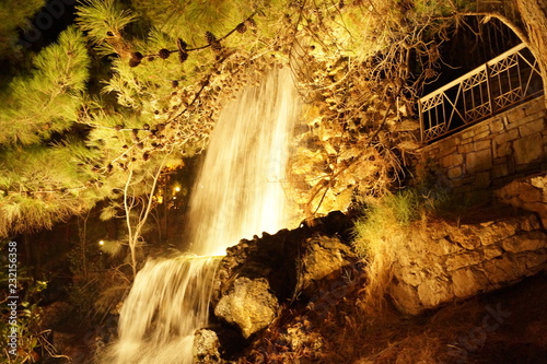 Waterfall with night lights
