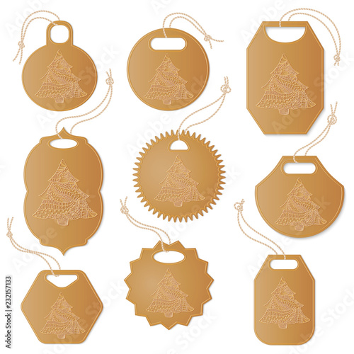 Set of Tags Decorated with Christmas Tree