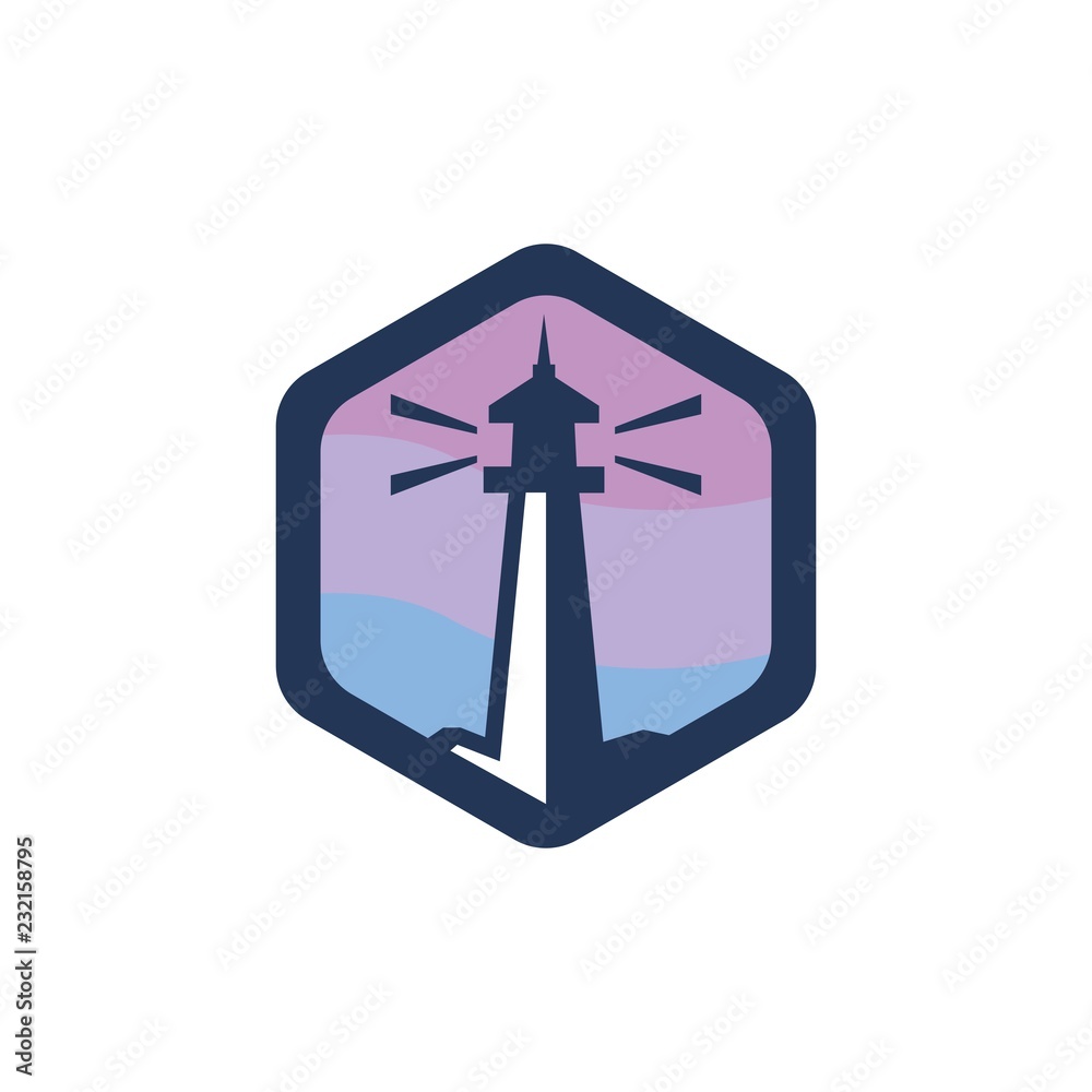 Lighthouse building sunset logo Lighthouse building sunset logo