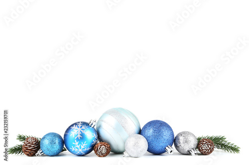 Colorful christmas baubles with cones isolated on white background