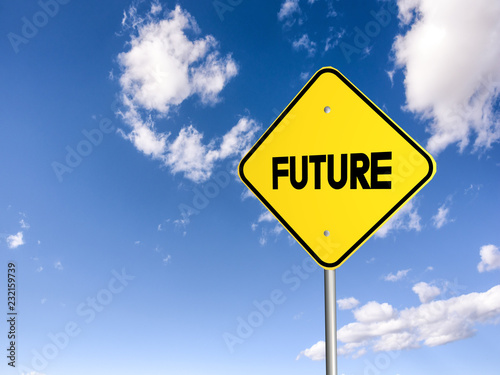 road sign future on the blue sky. 3D illustration