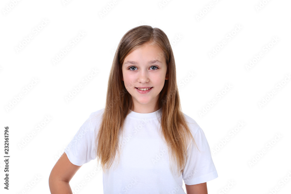 Cute young girl on white background Cute young girl on white background