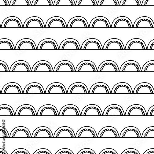 Monochrome Abstract doodle background. Seamless geometric vector pattern. Black arches on white. Modern Art deco arc design. Fabric, paper, scrapbooking, wallpaper, web banner, packaging, page fills