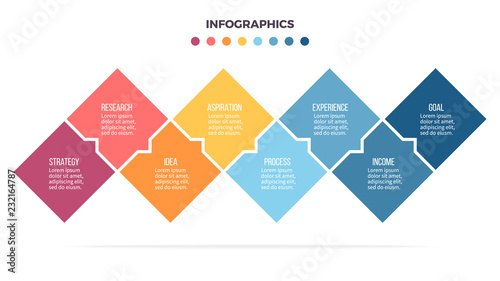 Business infographics. Timeline with 8 steps, options, squares. Vector template.