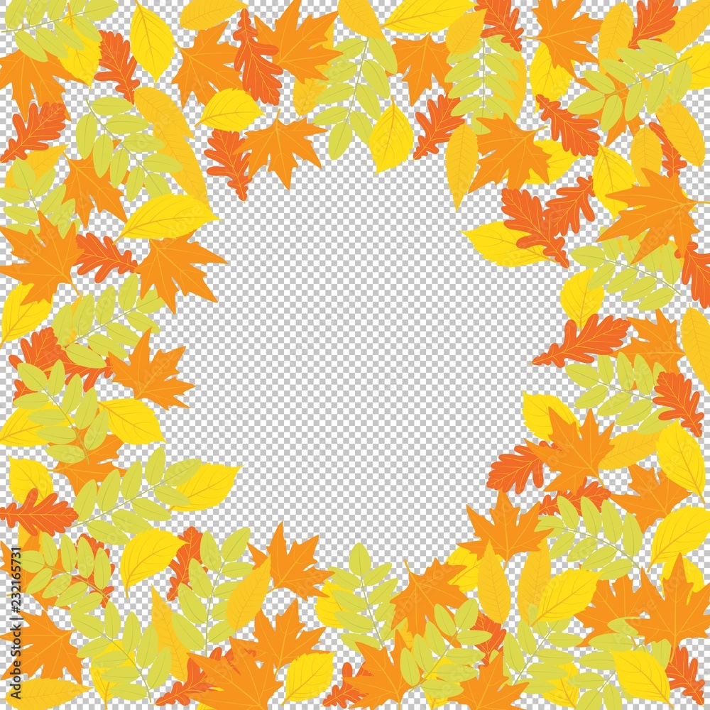 Obraz premium Frame autumn yellowed leaves. Design, decoration, free space for your text or logo. Vector