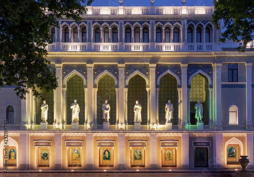 The Nizami Museum of Azerbaijani Literature in Baku, named after the great romantic epic poet Nizami Ganjavi. The statues are of famous Azerbaijani writers. Azerbaijan photo