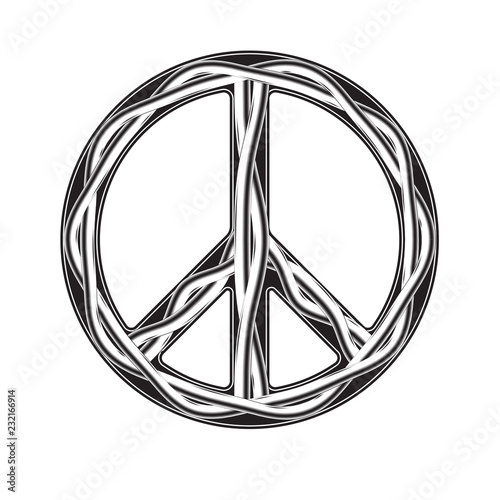 monochrome drawing a peace sign with an interweaving pattern. isolated on white background
