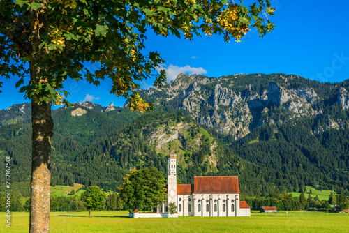 Church St. Coloman with Tegelberg, Schwangau, Bavaria, Germany