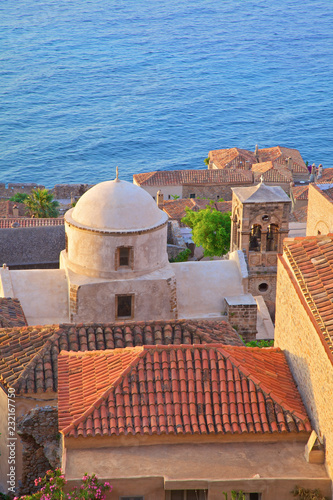 Panaghia Myrtidiotissa and Bell Tower, Monemvasia, Laconia, The Peloponnese, Greece, Southern Europe photo