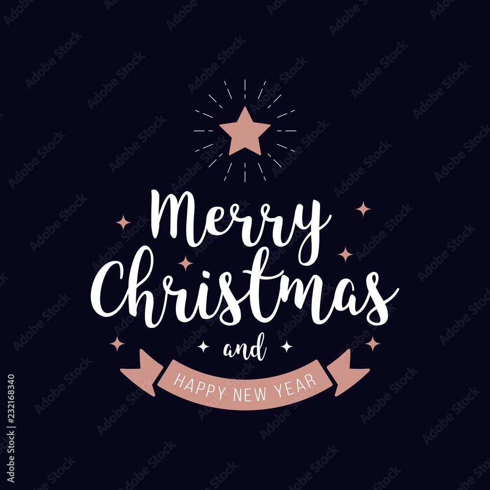 Fototapeta premium Merry christmas greeting text rosegold blue background